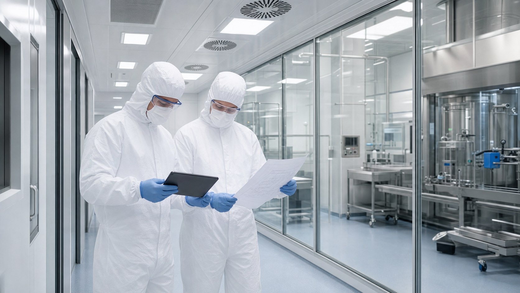 Cleanroom professionals reviewing a facility plan